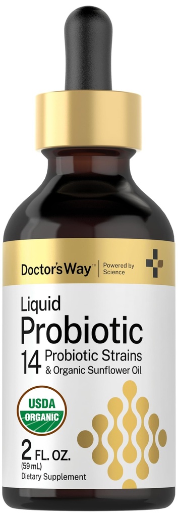 Doctor 's Way Liquid Probiotic Measures 124; 2 fl oz Measures 124; 14 Probiotic Strops med Organic Sunflower Oil Measures 124; Non- GMO supplement
