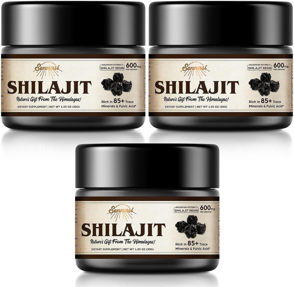 Shilajit Pure Himalayan Organic Shilajit Resin - 600mg Maksimum Potency Natural Organic Shilajit Resin med 85 + spor Minerals & Fulvic Acid for Energy, immunforsvar, 30 Bedste (3 Pack)