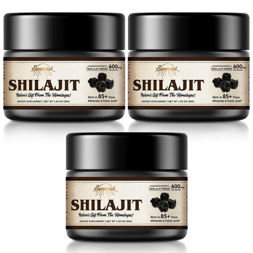 Shilajit Pure Himalayan Organic Shilajit Resin - 600mg Maksimum Potency Natural Organic Shilajit Resin med 85 + spor Minerals & Fulvic Acid for Energy, immunforsvar, 30 Bedste (3 Pack)