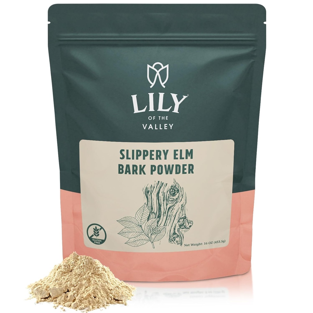 Lily of the Valley Slippery Elm Bark Powder - Ulmus Rubra Powder - Ingen bestrålet Ingen forurenet - Pet Friendly - Vegan & Gluten- Free - Pakket i resealable Pouch (16oz, 453g)