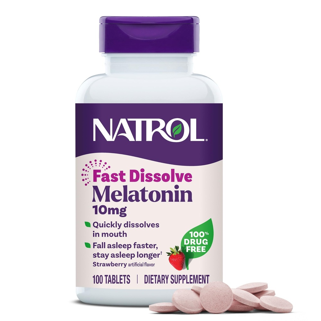 Natrol Melatonin 10mg Fast Opløs tabletter - Strawberry Flavor, 100 Greve, Sleep Support, Hurtig Opløs Melatonin til voksne, 100- Day Supply