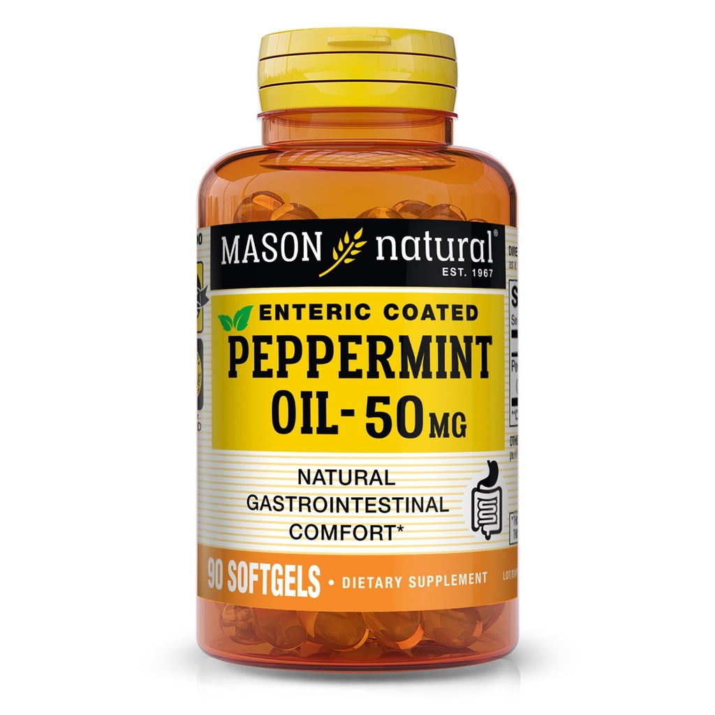 MASON NATURAL Pebermynte Oil 50 mg Enteric Coated Supplement, 90 dages levering af Gastrointestinal støtte til normalt fungerende tarm, Softgel piller