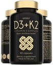 Vitamin D3 K2 kapsler - Vitamin D3 5000 IE og vitamin K MK7 100mcg - 60 kapsler - USA Made Vegetar vitamin D supplement - Høj styrke VIT D for knogler, muskel, tænder, immunsystem