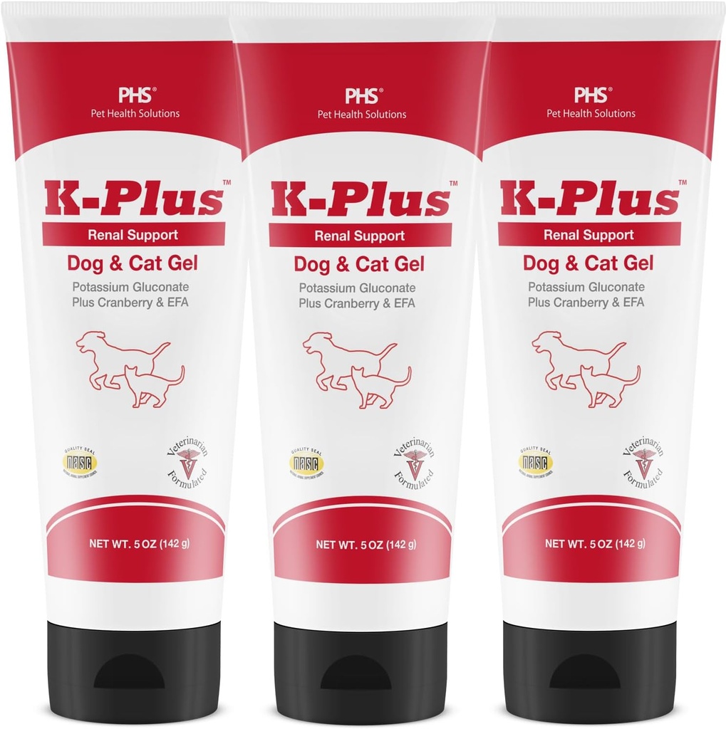 K- Plus Kalium Gluconate Renal Gel Plus Cranberry og EPA for hunde og katte - Veterinarian Godkendte Renal Supplement - Understøtter Kalium Balance - (3 Pack)