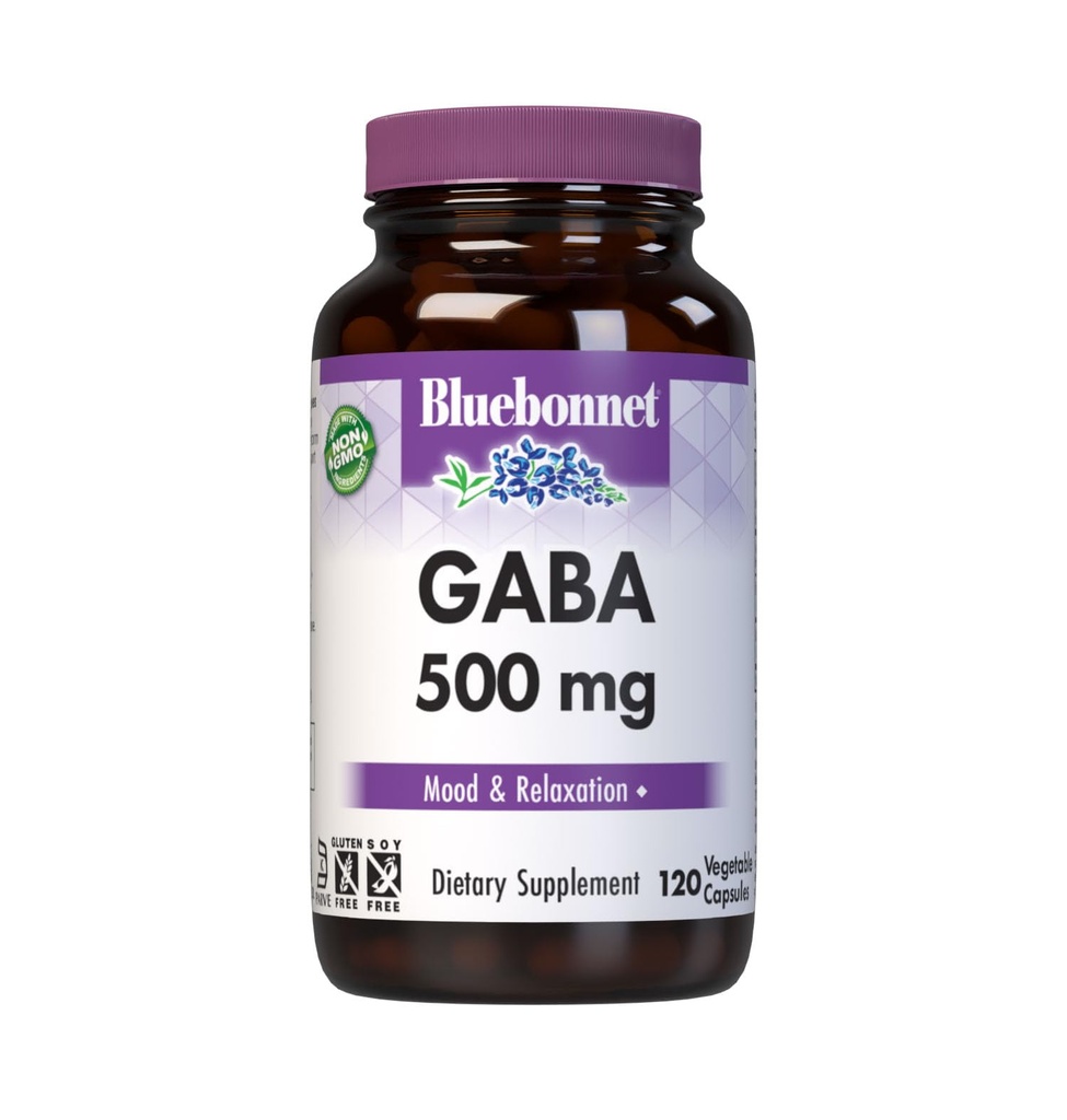 BlueBonnet Nutrition GABA 500mg, for Stress Relief *, Understøtter Afslapning *, Kosher, Vegan, Gluten- Free, Soy- Free, Non- GMO, 120 Vegetabilske kapsler, 120 Servere