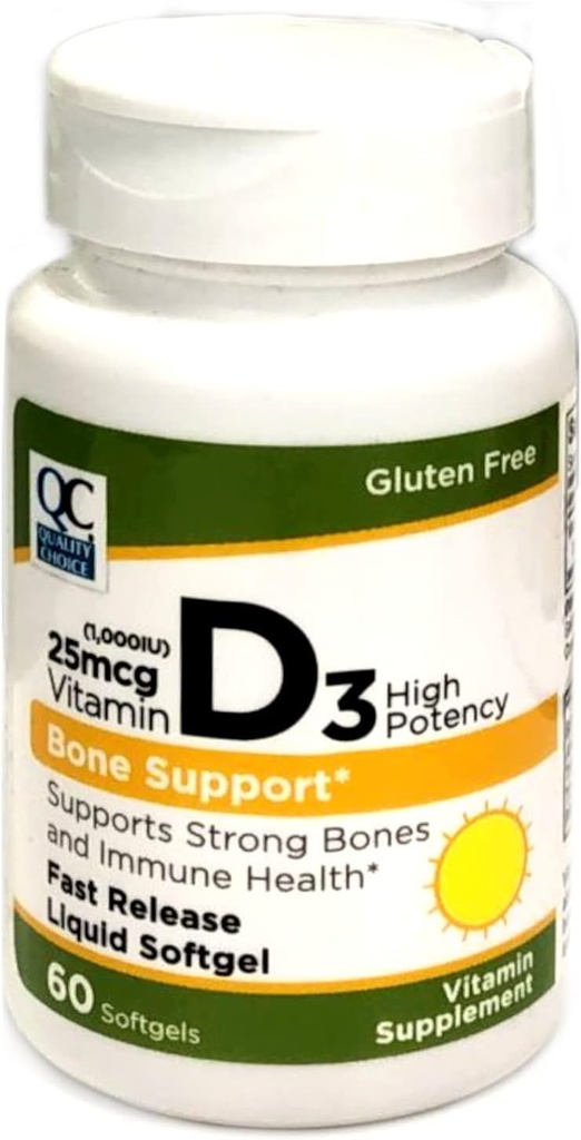 Kvalitetsvalg høj potens Vitamin D3 Knoglestøtte og immunforsvar, Let at Swollow Softgel Vitamin Supplement 60 Count Flaske