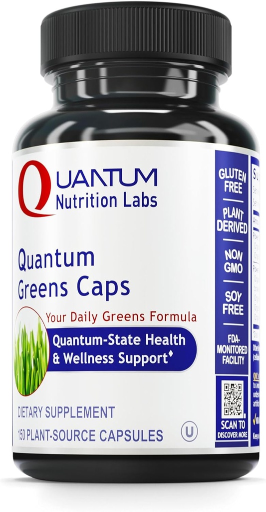 Quantum Nutrition Labs Grønne Kapsler - Super Green Kapsler, Grønne Kosttilskud, Superfood Blend for Wellness, Organic Veggie Pills med Kale, Leafy Green, Alfalfa - 150 Vegetariske Kapsler