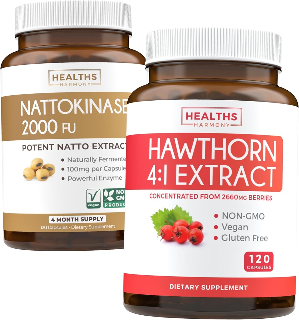 Natokinase & Hawthorn (4-måned Tilgang) Natokinase Berry Harmony - Natokinase 2000 FU Kraftig naturligt fermenterede sojabønner (4-måned Tilgang) & Hawthorn Berry 4: 1 Uddrag - Vegan og non-GMO