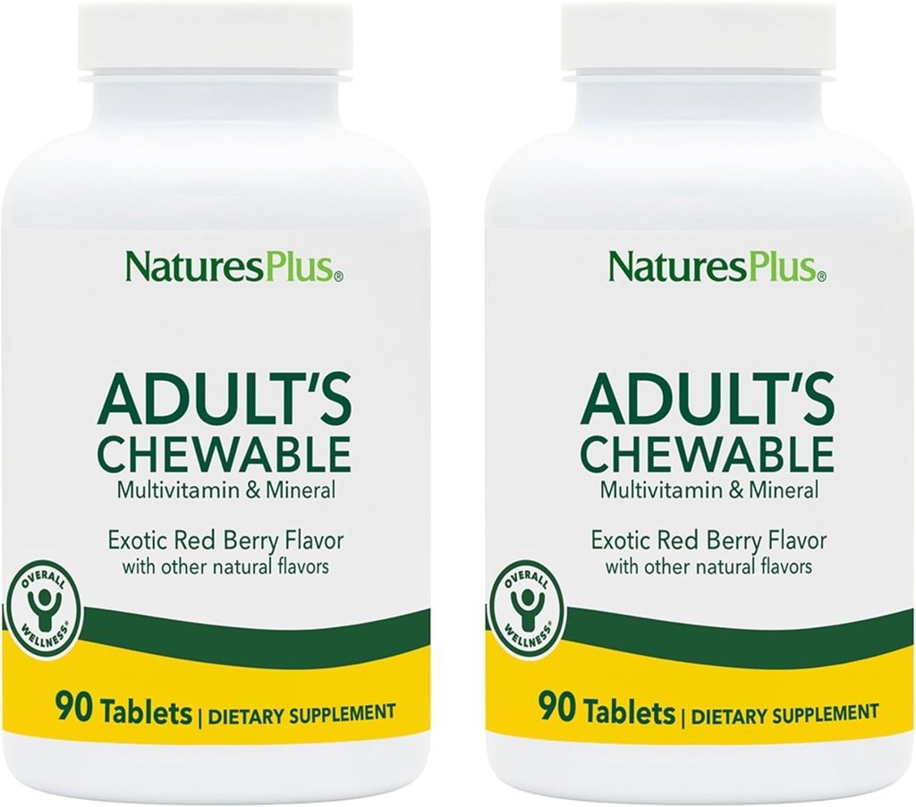 NaturePlus Voksens Chewable, Exotic Red Berry Flavor - 90 tabletter, pakke med 2 - Multivitamin & Mineral supplement - Vegetarisk, Gluten Free - 180 Total Servering