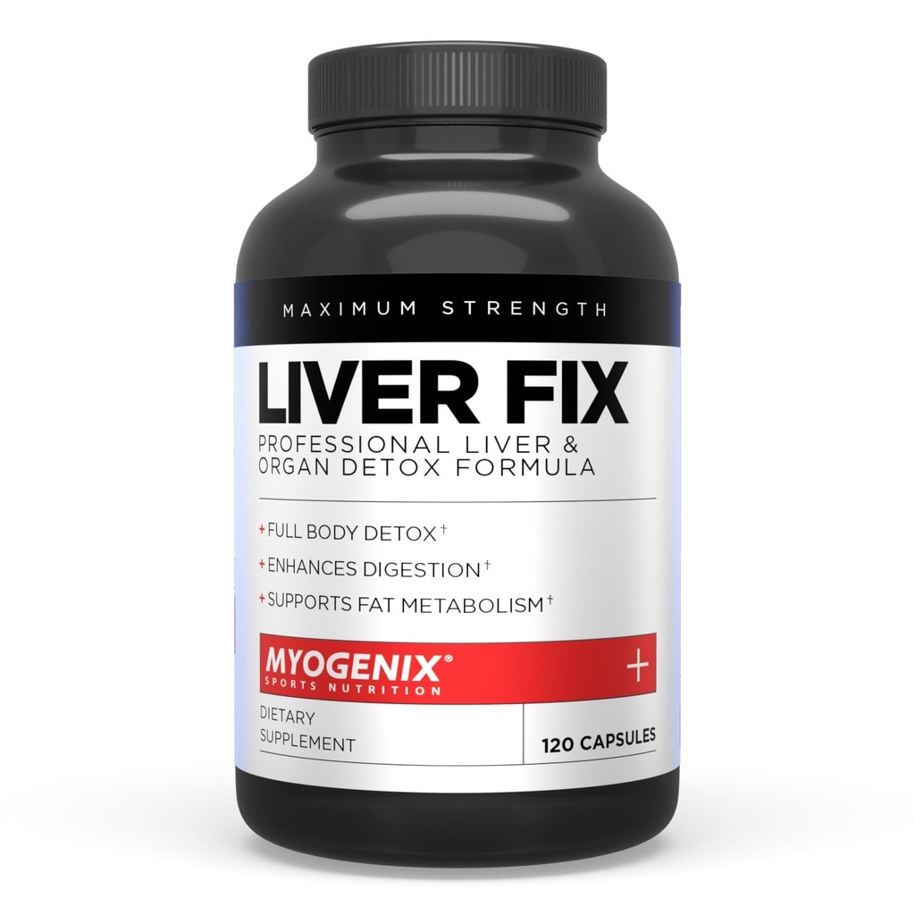 Myogenix lever Fix - Professionel lever & organ Detox Formel - Forbedrer fordøjelsen - Understøtter fedt Metabolisme - Easy- to- Swallow - Kosttilskud (120 kapsler)