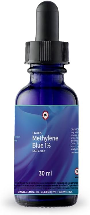 Methylene Blue 1% 30 mL Glass Dropper Bottle |USP-Grade Methylthioninium Chloride Liquid | for Brain Function & Cognitive Health | No Formaldehyde