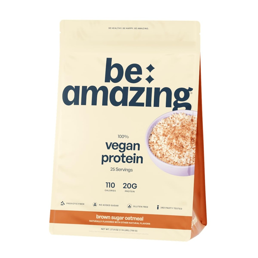 BE AMAZING Vegansk Protein Powder, Brown Sugar Havregryn, 20g Plantebaseret Protein med Prebiotic Fiber, Lav Carb, Dairy and Gluten Free Shake Mix, Ingen Tilføjet Sukker, 29.3 oz, 25 Servering