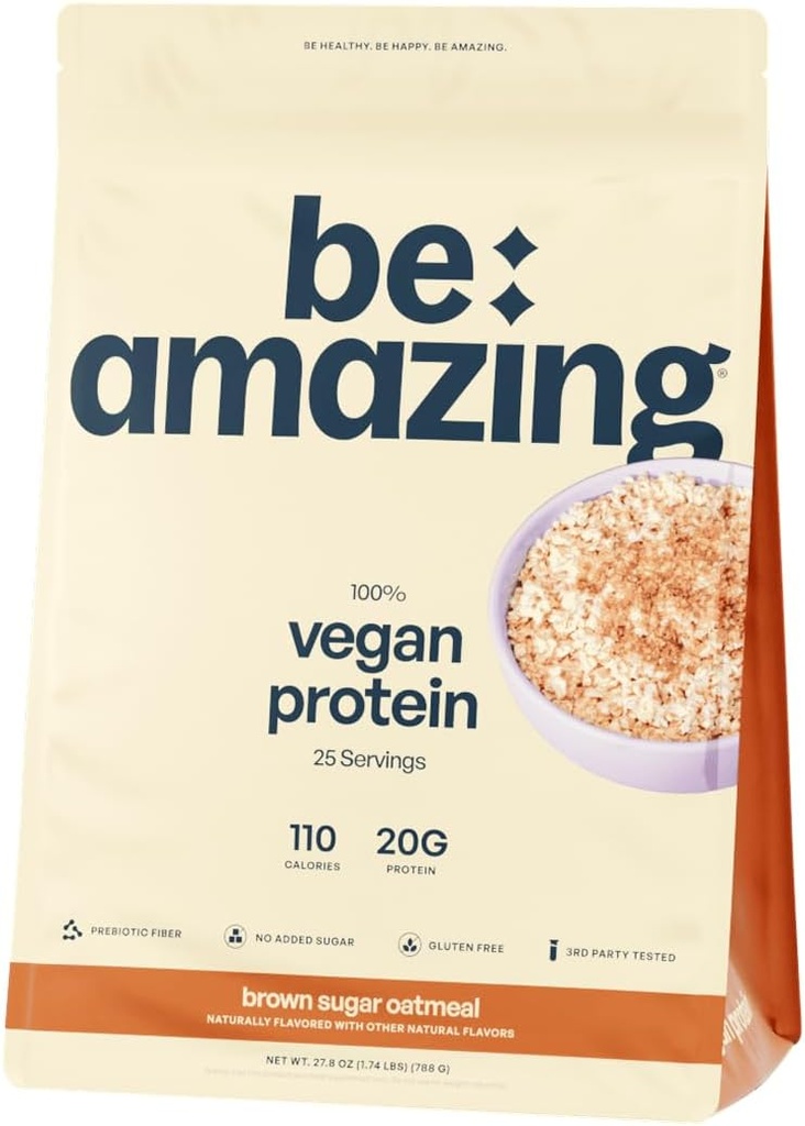 BE AMAZING Vegansk Protein Powder, Brown Sugar Havregryn, 20g Plantebaseret Protein med Prebiotic Fiber, Lav Carb, Dairy and Gluten Free Shake Mix, Ingen Tilføjet Sukker, 29.3 oz, 25 Servering