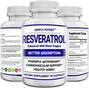 Resveratrol 1000mg Supplement, Trans Resveratrol 500mg, Resveratrol Forbedret med sort peber for Max Absorption, Kraftfuld Antioxidant & Anti- Aging piller til hjerte, immunforsvar og hud sundhed, 90 kapsler