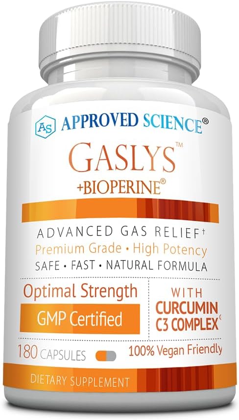 Approved Science Gaslys - Digestive Tract, Gas, and Stomach Supplement - with Artichoke Powder, Ginger, Fennel Seed - 180 Count - Pack of 1