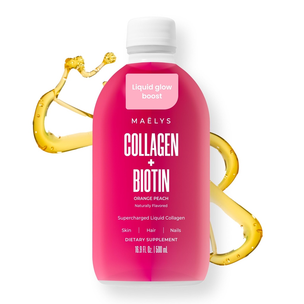 MALAYS Super ladede flydende kollagen til kvinder - kollagen peptider supplement med biotin til hår, hud og negle - flydende hydrolyseret collagen peptider