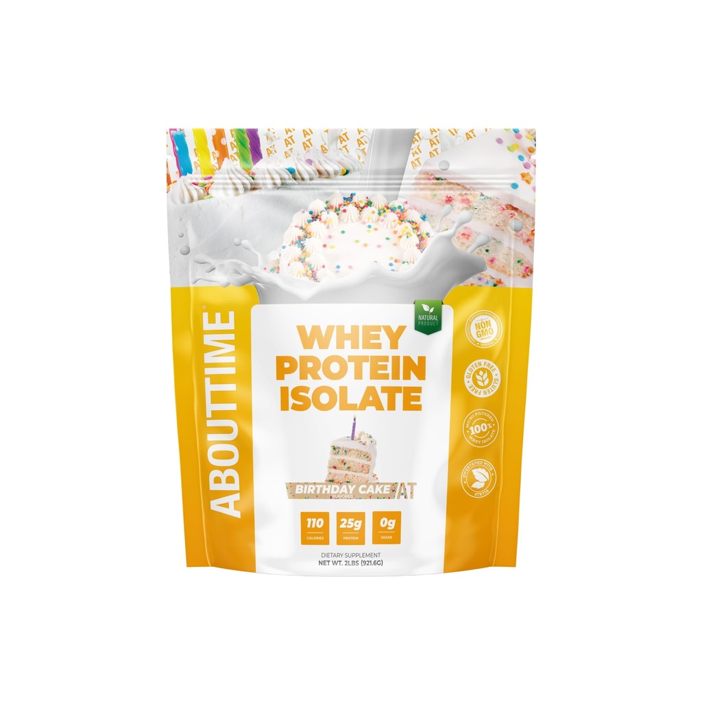 Om tid Whey Protein Isolate Powder 25g Fødselsdagskage, Naturlige ingredienser, Non- GMO, Gluten- Free, Lactose- Free, Zero Sugar, Low Carb, 32 Serveringer