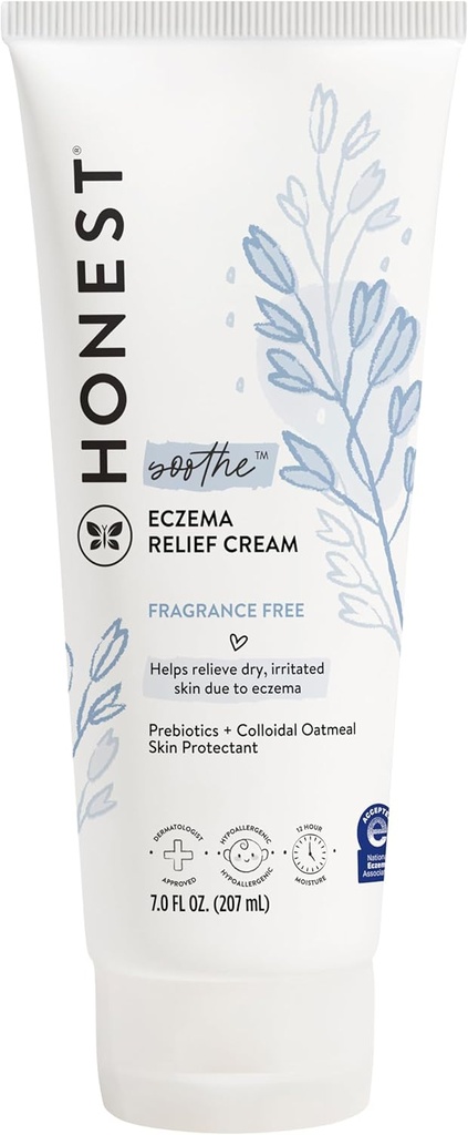 The Honest Company Eczema Soothing Therapy Cream and Skin Protectant Naturally Derived Gentle for Baby Prebiotics Colloidal Oatmeal 7 oz