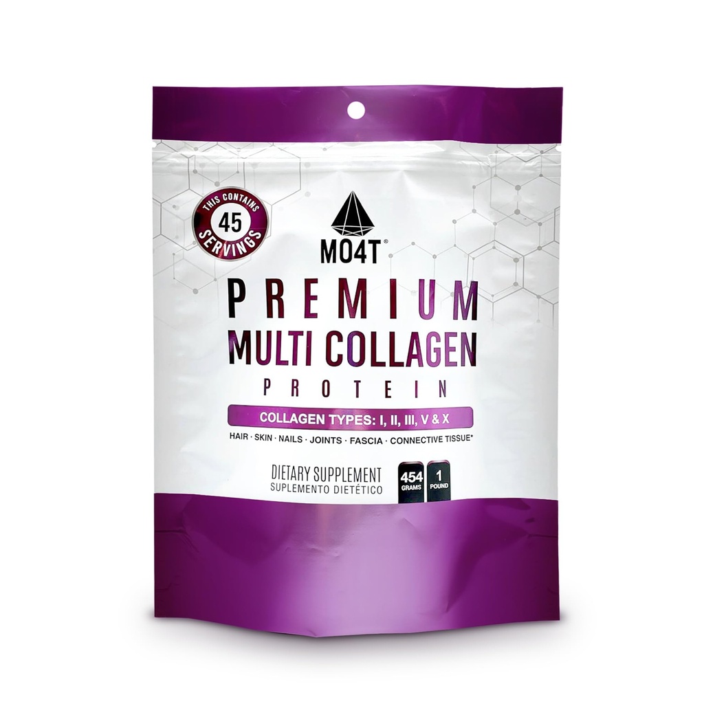 MO4T Hydrolyzed Multi Collagen Powder -Collagen Protein- Collagen Peptides- Type 1,2,3,5,10 - Sukkerfri, (1 Pound) Hår, Hud & Nail, Paleo & Keto, Non- GMO