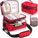 Medicine Bag til Rejser med Bærbar Lille Pouch, Double Layer Pill Flaske Organizer Storage Case med Lockable Zippers, Med Medicin Rejse Case med skulderrem (KUN), Rød