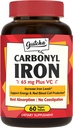 Jern supplement, 65 mg Carbonyl Iron Plus C-vitamin, energi & blodtilskud til kvinder & mænd, bedre Absorption, genert på Maven, ingen kvalme, ingen obstipation, Vegan, non-GMO, 60 Ct