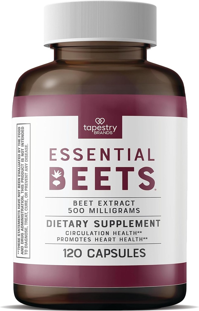 Essential Beets Dietary Supplement - Premium Beet Root Extract for Heart Health & Blood Pressure Support, Forbedrer atletisk ydeevne, 2-måned Supply, Vegan & Allergen- Free