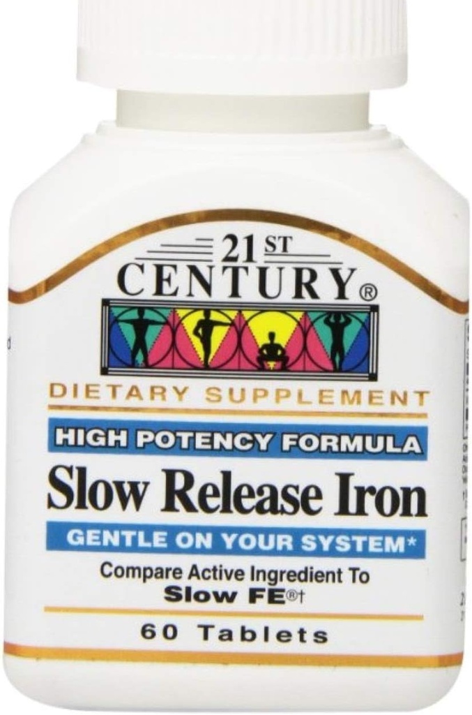 21. Century Slow Release Iron Tablets - 60 ct, Pakning med 6 - Emballage Maj Vary