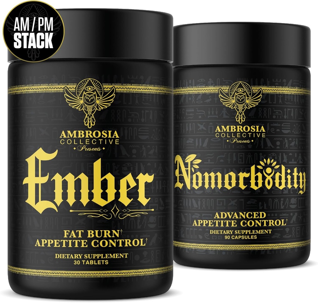 Ambrosia Nomorbidity Advanced Appetite Control & Ember Thermogen Fat Burner ttesmå 124; Kraftfuld Hunger Management, Appetite Support & Fat Burning System med KSM- 66 Ashwagandha, Garcitrin, CapsiMax ™, Afrika
