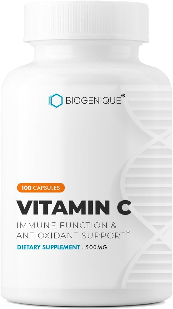 C-vitamin - Naturlig Ascorbic Acid C-vitamin supplement til immunforsvar - Farmaceutisk Grade C-vitamin 500 mg - 100 kapsler - Naturlige immunboostere til voksne - Vegan, Made in Canada