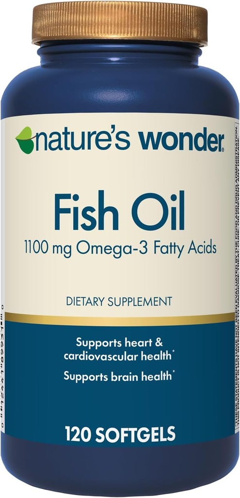Nature 's Wonder Fish Oil 1100mg Omega-3 Fish Oil Supplements for Women and Men, EPA & DHA for Sunde Joints, Heart, immunsystem, 120 Day Supply of Softgels
