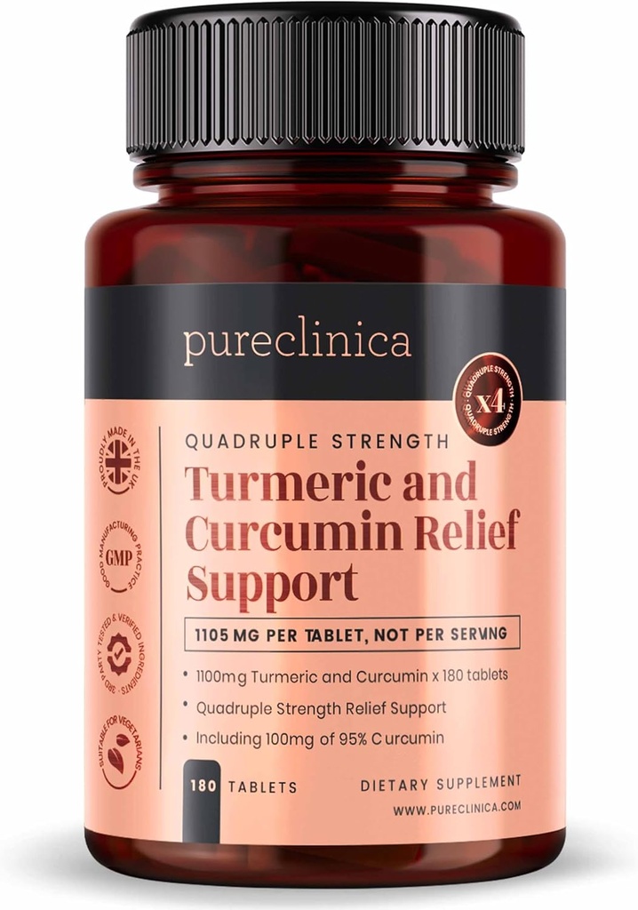 1100mg Gurkemeje og Curcumin x 180 Tablets - 6 Months Supply - w / 95% Curcumin & 5mg Black Pepper Extract