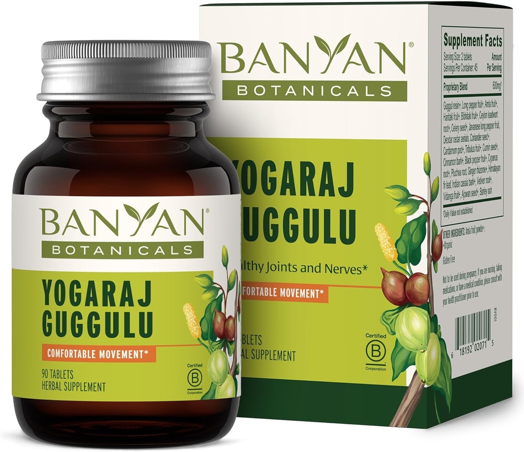 Banyan Botanicals Yogaraj Guggulu - Organic Joint Support Supplement - Ayurvedic Blend for Support The Skeletal and Neurmuscular Systems * - 90 tabletter - Ikke-GMO, bæredygtigt sourced, Vegan
