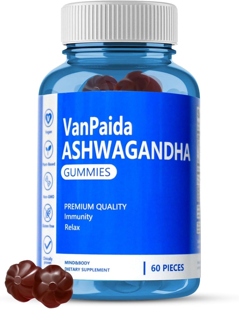 Vegansk Ashwagandha Gummies, Calming, Sleep Quality, Memory & Cognitive Support Kosttilskud, Afslapning, Restorative, D-vitamin, immunforsvar, Økologisk Sydafrika Ashwagandha Root Extract, Gluten Free.