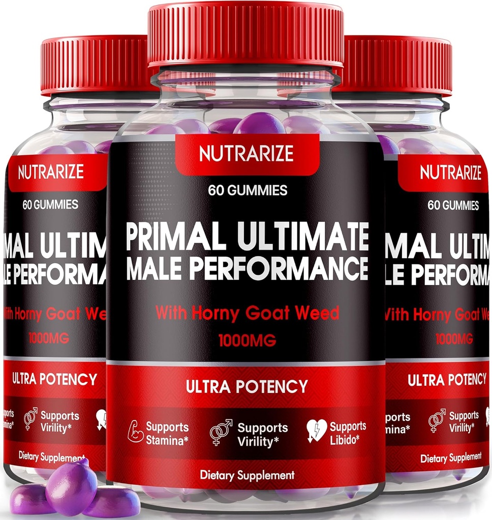 NutraRize (3 Pack) Primal Ultimate Gummies, Official PrimalUltimate Performance Supplement, Nøglen til Regain tillid, Premium Gummy, Official Prime Ultimate Anmeldelser (180 Gummies)