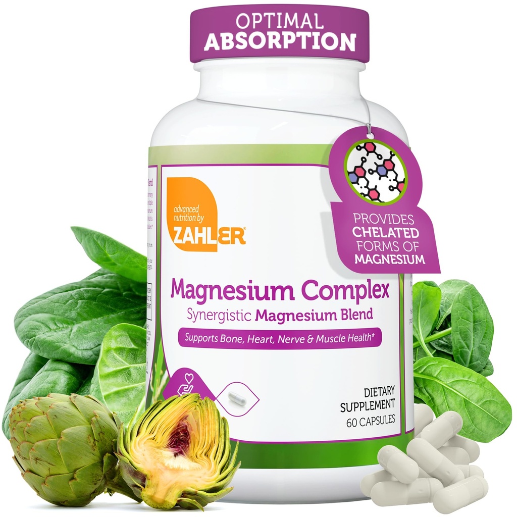 Zahler Magnesium Complex Supplement - Multi Magnesium Supplement Blend med Magnesium Glycinat, Malat, Aspartat, Taurinat og Oxide Plus Vitamin B6 - Bone Nerve Heart & Muscle Health (60 kapsler)