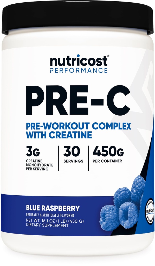 Nutricost Pre- C Pre- Workout Kompleks med Creatin (Blue Rasberry Measures 124; 30 Servering) Pulver - Boost Fintess Routines, 450g