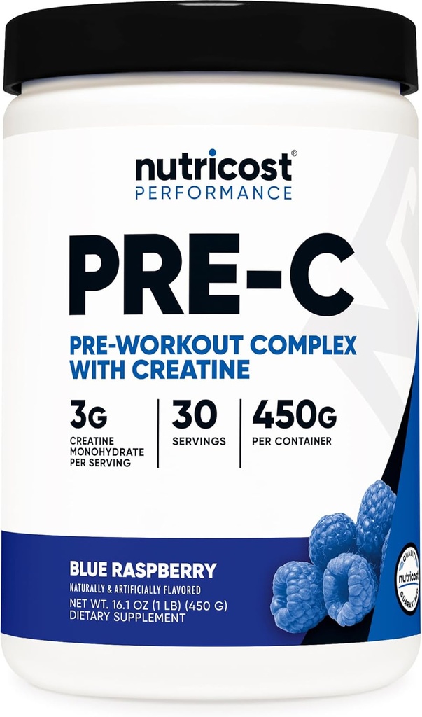 Nutricost Pre- C Pre- Workout Kompleks med Creatin (Blue Rasberry Measures 124; 30 Servering) Pulver - Boost Fintess Routines, 450g