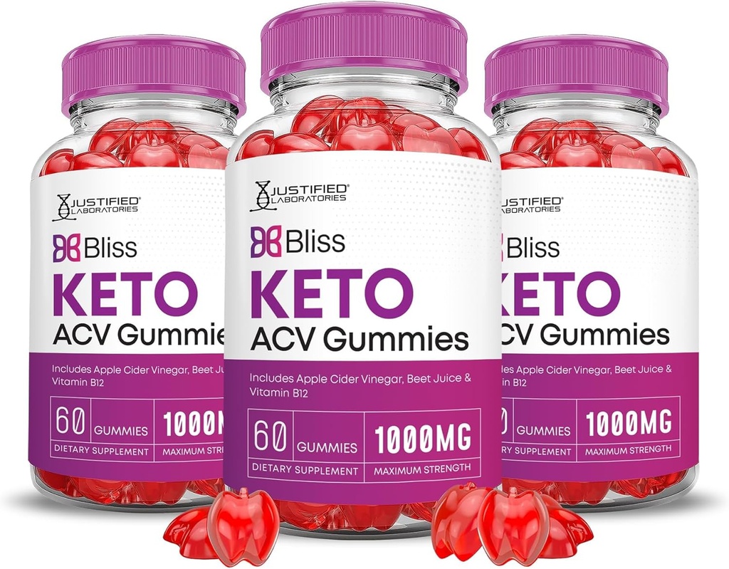 Justified Laboratories (3 Pack Bliss Keto ACV Gummies Advanced Formel 1000MG Bliss Keto Gummies Apple Cider Vinegar Boost Formuleret med Pomegranate Beet Juice Powder B12 Vegan Non GMO 180 Gummys