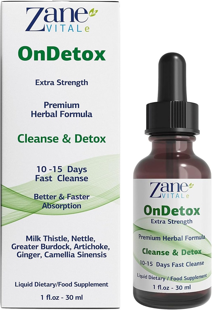 Zane OnDetox Downloader 10 - 15 dages hurtig rengøring og support i 124; Detox & reparation supplement med mælk tidsel, nælde, større Burdock, Artiskoke & mere; Vegan 124; Non- GMO 'er i 124; Gluten- fri • 124; 1 Fl Oz.- 30ml