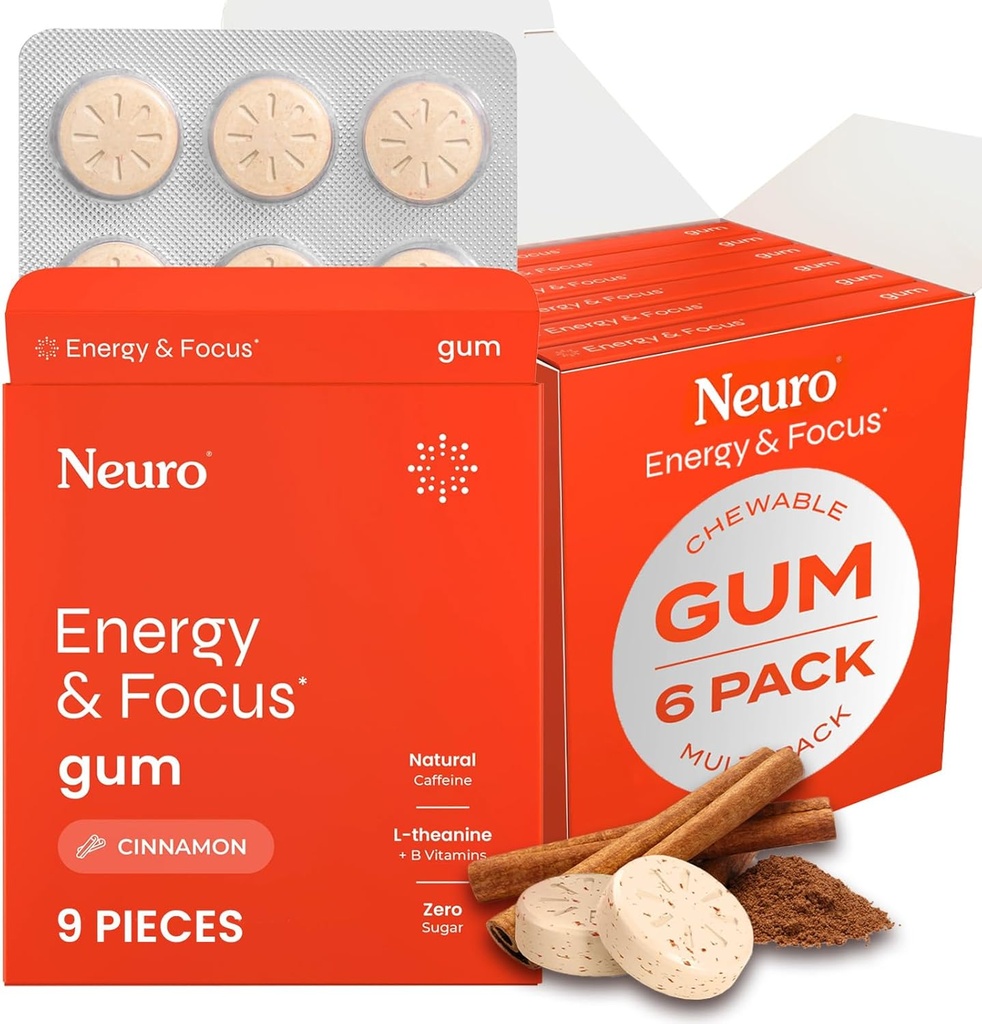 NeuroGum Energy & Focus Gum (54 Count- 6 Pack, kanel)