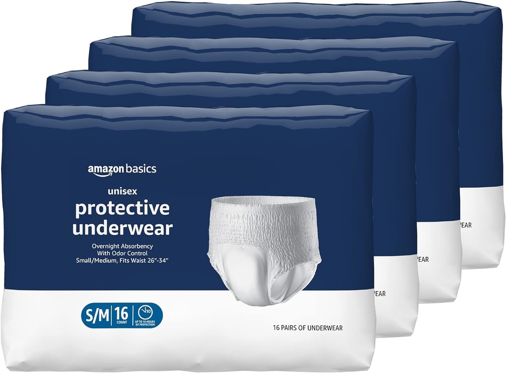 Grundlæggende Unisex Beskyttende Undertøj, Overnatning Absorption, Lille / Medium, 64 Greve, (4 pakker af 16)