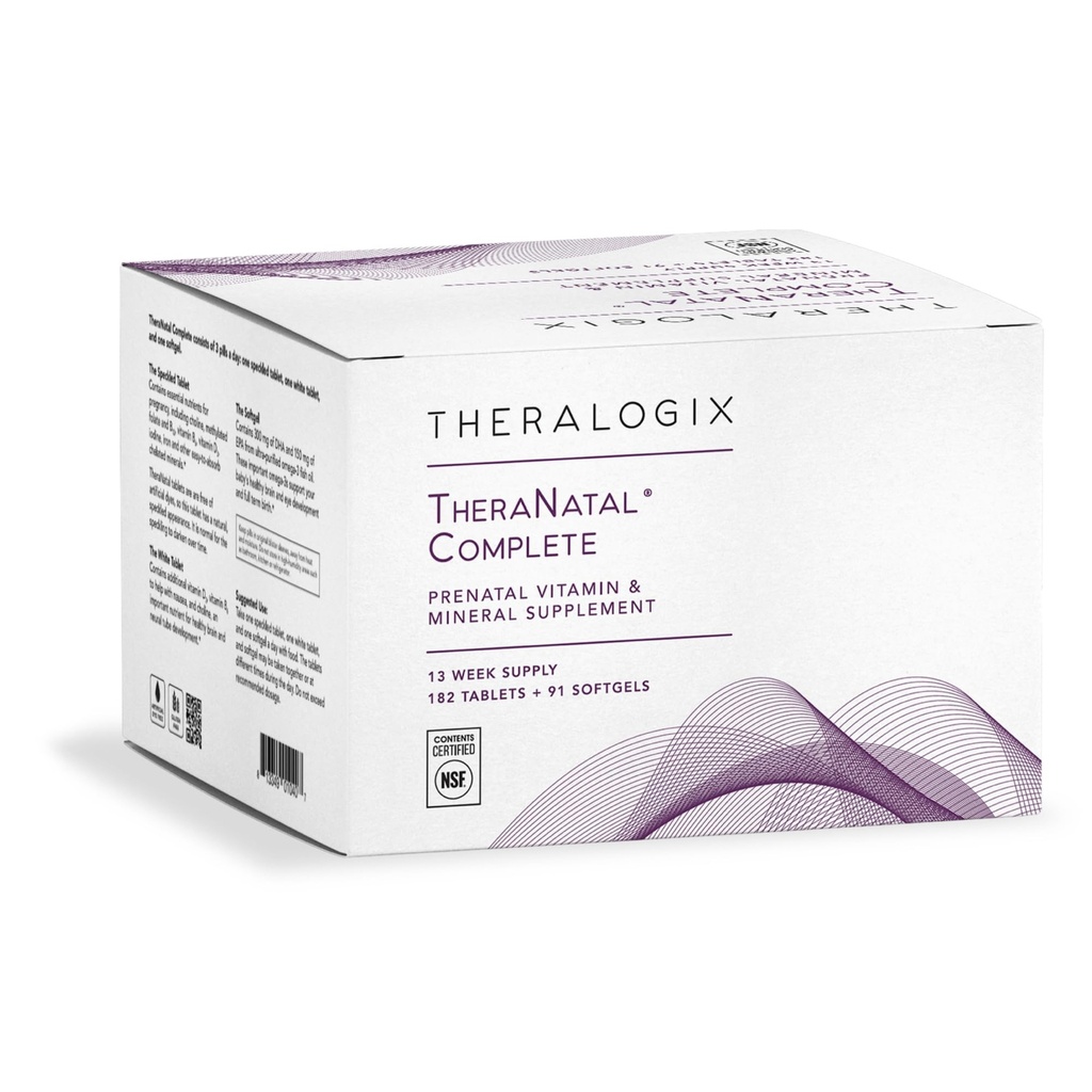 Theralogix TheraNatal Complete Prenatal Vitamin Supplement - 91- Day Supply - med DHA, D3- vitamin, Folate, Jod, Cholin, Jern, B6 Vitamin & mere - NSF Certificeret - 182 tabletter & 91 Softgels