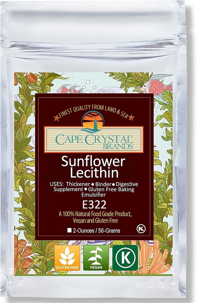 Cape Crystal Sunflower Lecithin Powder 100% Natural og Gluten- Free. Det er Vegansk, Non- GMO Alternativ til Soy Lecithin Powder (2-oz.)
