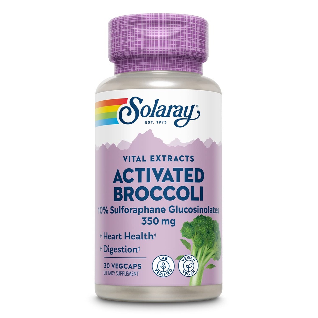 SOLARAY Aktiveret Broccoli Seed Extract 350 mg, 10% Sulforaphane Glucosinolater til Antioxidant Support, Heart Health og fordøjelsesstøtte, Vegan og Lab Verified, 30 Servere, 30 VegCaps