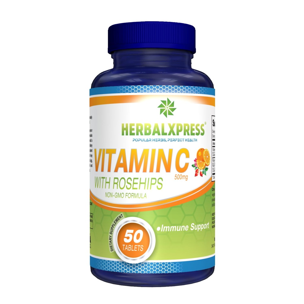 Herbalxpress C 500 mg med Rose HIPS, Ascorbic Acid & Citrus Bioflavonoider 50 tabletter (1 tub) - Den kraftfulde duo: - En supplerende tilgang til at øge dit immunsystem.