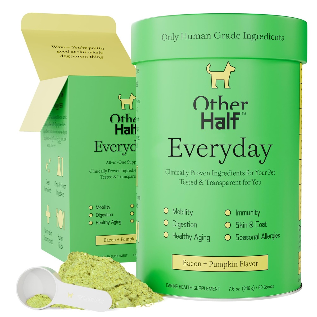 Anden Half Everyday - hund Multivitamin Supplement - Daily Joint, Gut, Allergi, Immunation, Urinary Tract Support, Hud, Coat & Mere - Glucosamin, Chondroitin, Omega 3 & Probiotics
