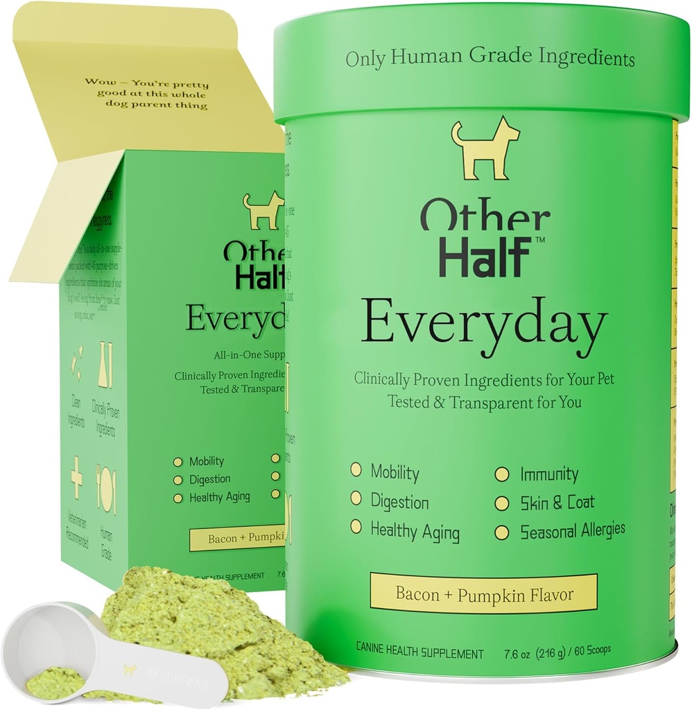 Anden Half Everyday - hund Multivitamin Supplement - Daily Joint, Gut, Allergi, Immunation, Urinary Tract Support, Hud, Coat & Mere - Glucosamin, Chondroitin, Omega 3 & Probiotics