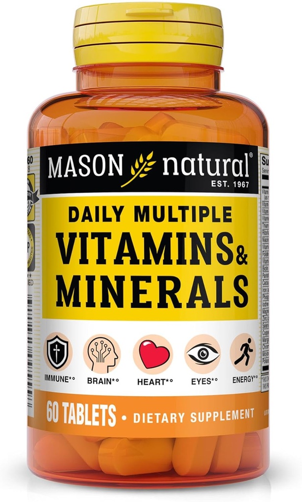 MASON NATURAL Daily Multiple Vitaminer med mineraler, 24 essentielle næringsstoffer for samlet sundhed, 60 tabletter