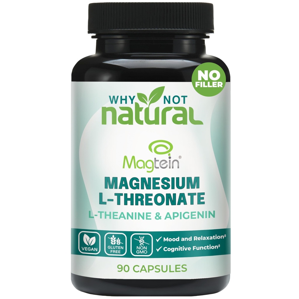 Magnesium L- Threonat Complex med Apigenin og L- theanin, 90 kapsler, Patenteret Magtein Supplement