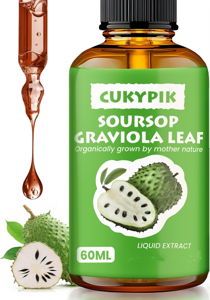 Mineraltilskud Soursop Graviola Leaf Extract Liquid Drop Plus Pure Botanisk til Cell Support, Zzz & Antioxidant - Soursop Bitters Liquid, 2-4 Måned Supply, 2 Fl Oz